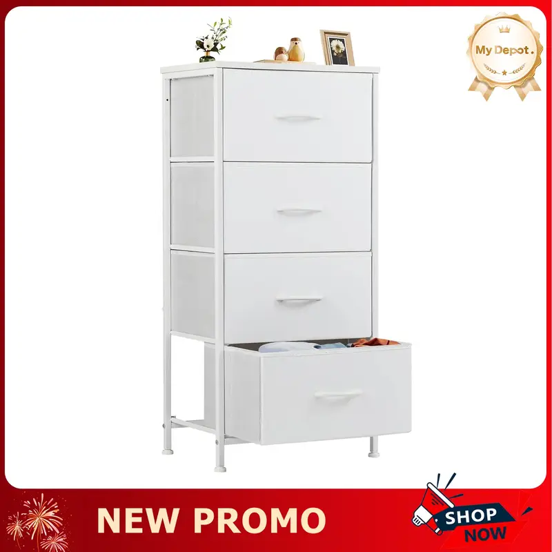 [Deal]  4 Storage Drawer Dresser for Bedroom, Fabric Storage Organizer Unit Chest of Drawers with Wooden Top for Closet, Nurs...