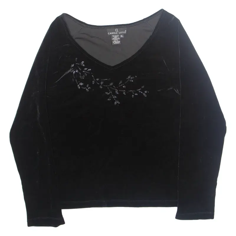 CAROLE LITTLE Womens Blouse Black V-Neck Long Sleeve XL