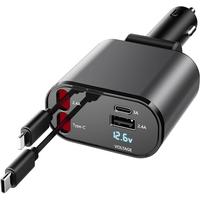 4 in 1 Retractable Car Charger, USB C Fast Charging Adapter[Max120W] with Lightning Cable&Dual Charge Port Compatible with iP...