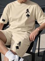 Two-Piece Set Men's Regular Fit Spade & Ace Print Short Sleeve Tee & Shorts, Casual Round Neck T-shirt & Track Shorts, Men's ...