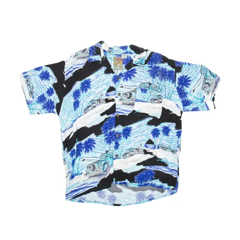 PINEAPPLE CONNECTIONS Mens Hawaiian Shirt Blue Crazy Pattern M