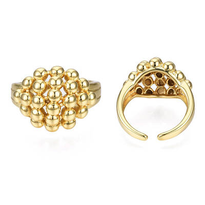 Brass Ball Beaded Rhombus Open Cuff Ring for Men Women