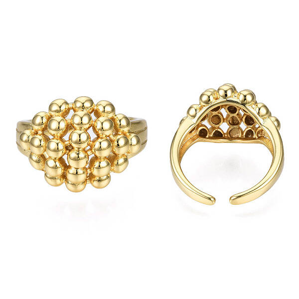 Brass Ball Beaded Rhombus Open Cuff Ring for Men Women