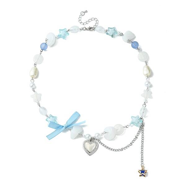Alloy Heart Pendant Necklace with Bowknot