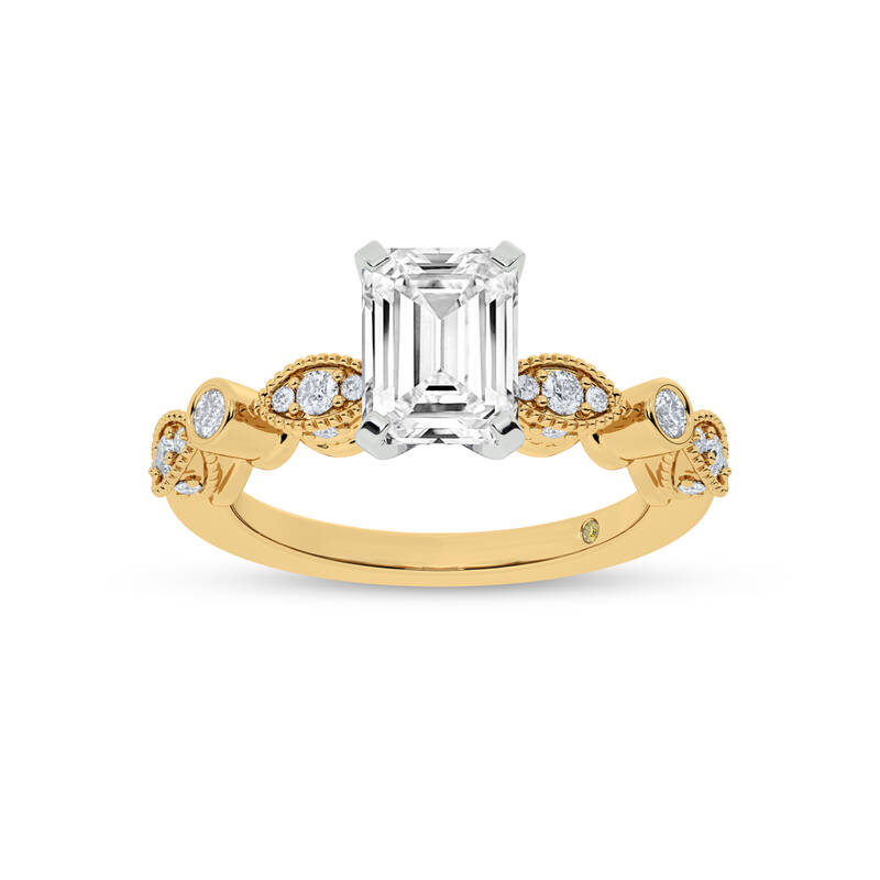 Arcan Vintage Inspired Bezel and Pavé Set Emerald Cut Lab Diamond Engagement Ring | 18K Yellow Gold 3 7/8 CT. TW.
