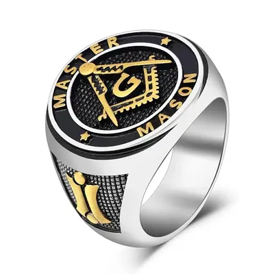 Sterling Silver Two-tone Freemason Signet Ring for Men