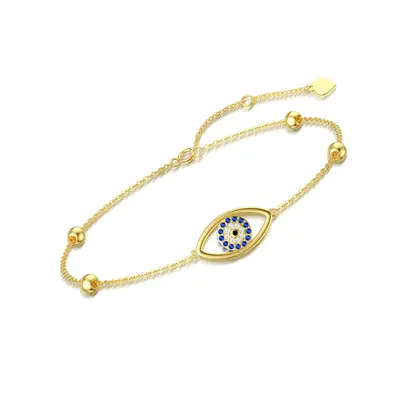14K Gold Cubic Zirconia Evil Eye Charm Bracelet