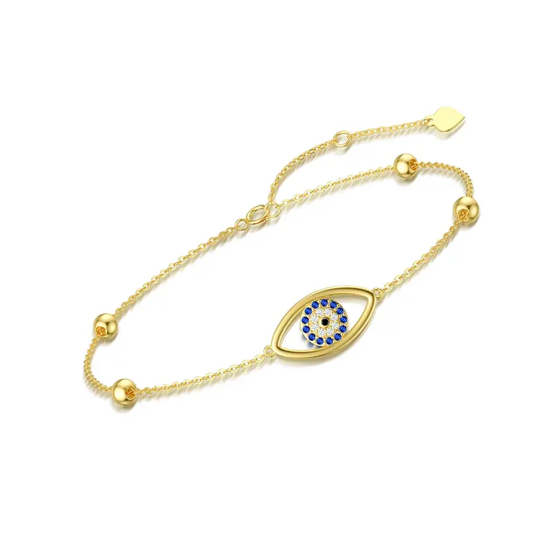 14K Gold Cubic Zirconia Evil Eye Charm Bracelet
