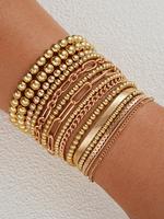 Golden Tone Bracelet, Fashion Minimalist Beaded & Link Bracelet Set, Elegant Bracelet for Women & Girls, Trendy All-match & E...
