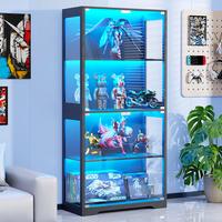 MIIFUNY Display Cabinet with Glass Doors, Storage Cabinet with 3 Color Light, 4-Tier Curio Cabinet&Bookcase for Collectibles,...