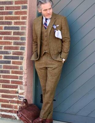 Brown Tweed Suit - Real Horn Brown Buttons - Mens Brown Suit