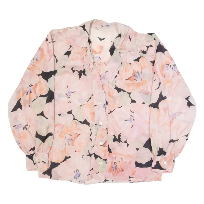 Womens Shirt Blouse Pink Button Neck Long Sleeve Floral M