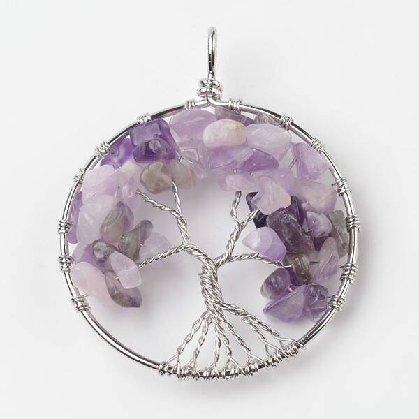 Tree of Life Natural Amethyst Big Pendants