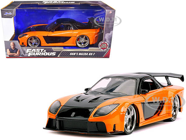 Hans Mazda RX-7 RHD (Right Hand Drive) Orange and Black Fast & Furious Movie 1/24 Diecast Model Car by Jada