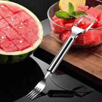 2-in-1 Stainless Steel Watermelon Cutter and Fork, Durable Dual Head Fruit Slicer Tool, Portable Kitchen Gadget for Home, Par...
