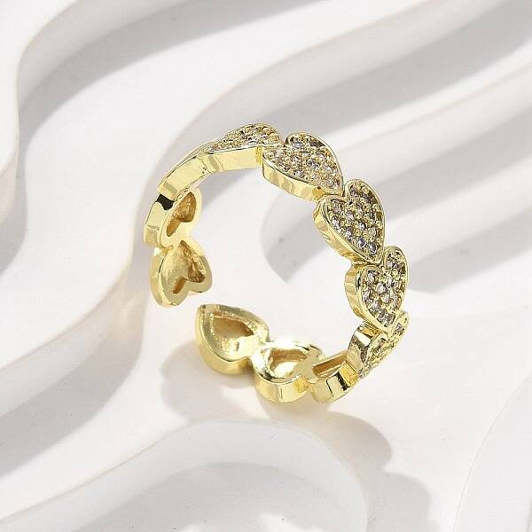 Brass Micro Pave Cubic Zirconia Cuff Rings for Women