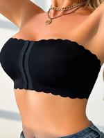 Women's Solid Color Hook & Eye Front Wireless Strapless Bra, Casual Comfortable Breathable Push Up Bra, Ladies Sportswear for...