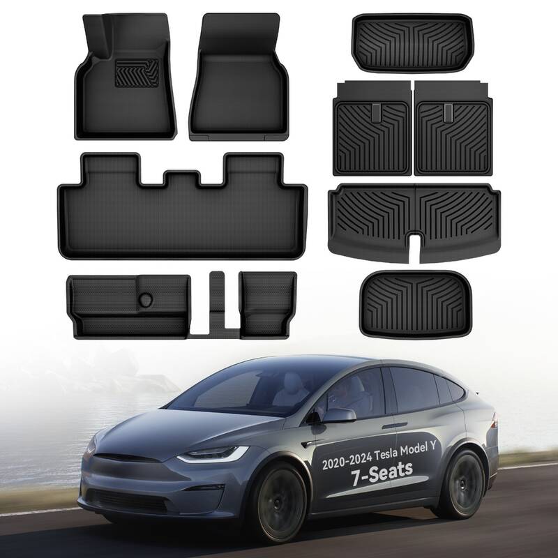 Floor Mats for Tesla Model Y 2020-2024 7-Seat, All Weather Protection Car Mats TPE Cargo Liner Floor Mats and Cargo Trunk Mat...