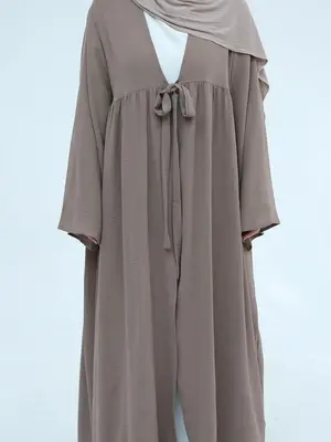 Women's Solid Color Tie Front Abaya, Elegant Long Sleeve Abaya for Daily Wear, Ladies Islamic Clothing for Spring & Fall