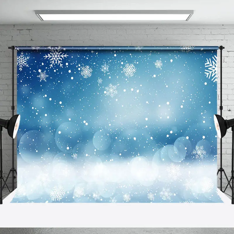 Aperturee Bokeh Blue White Winter Snowflake Christmas Backdrop