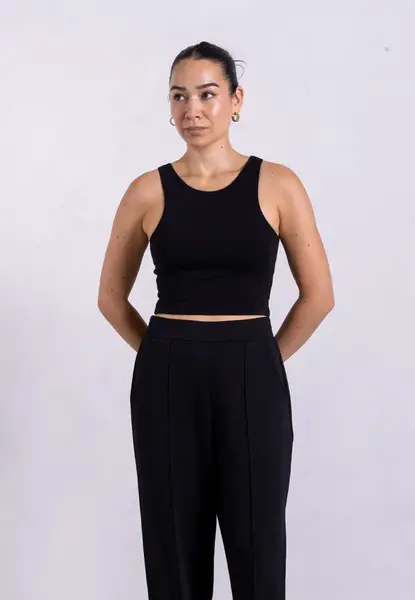 Organic Cotton High-Neck Cropped Tank, Black | Size: M