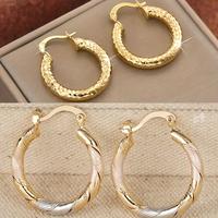 2 Pairs Of Fashionable Round Hoop Earrings, 14K Gold-plated Copper Twists Earrings, Men's Jewelry, Wedding Party Birthday Gif...