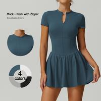 TimeOFF Women's Short Sleeve Zip-Up Athletic Romper | Flared Skirt Design, All-Season Stretch | Yoga, Gym & Tennis-Ready | St...