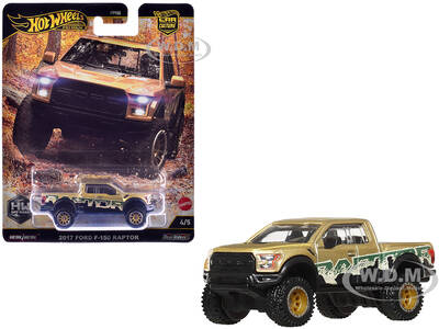 2017 Ford F-150 Raptor Pickup Truck Gold Metallic with Graphics HW Off Road Series Diecast Model Car by Hot Wheels
