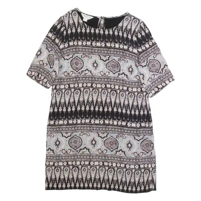 MONSOON Womens Shift Dress White Silk Crazy Pattern Short Sleeve Knee Length M
