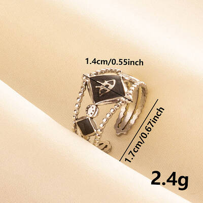 Vintage 304 Stainless Steel Enamel Cuff Ring