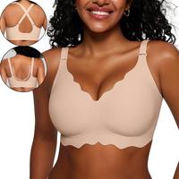 OEAK Seamless Scalloped Bras for Women No Underwire Wireless Push Up Bra Soft Support Full Coverage Comfort Everyday Bra