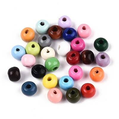Spray Painted Round Natural Schima Wood Beads