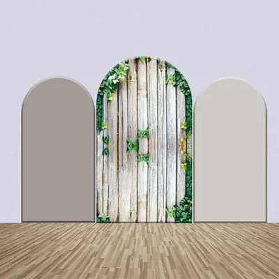 Grey Retro Wooden Wall Greenery Arch Backdrop Kit - Aperturee