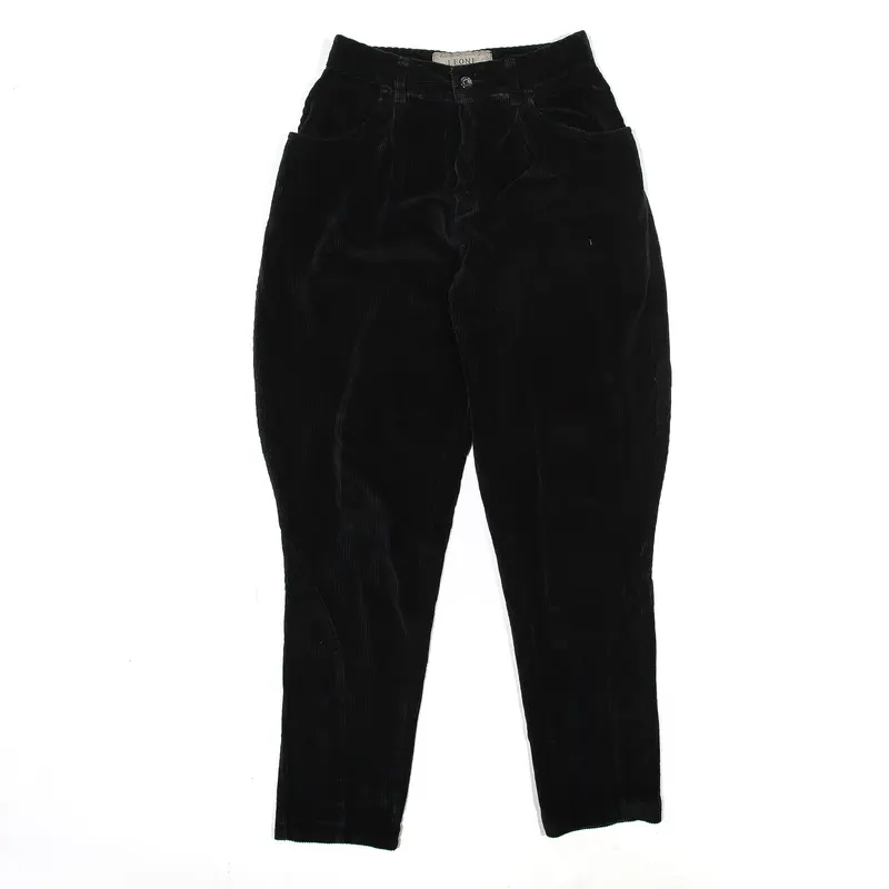 LEONE Corduroy Trousers Black Regular Tapered Womens W24 L28