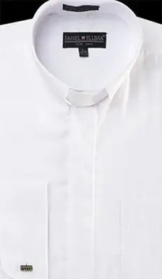 Best Cheap Priced Designer Sale Men's Banded Collar Preacher Round Style Clergy Mandarin Collarless - French Cuff White Men's...