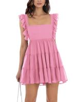Women's Comfortable And Cute Casual Square Neck Black Dress Short Mini Dresses Womenswear A-Line High-Waisted vacation beach ...