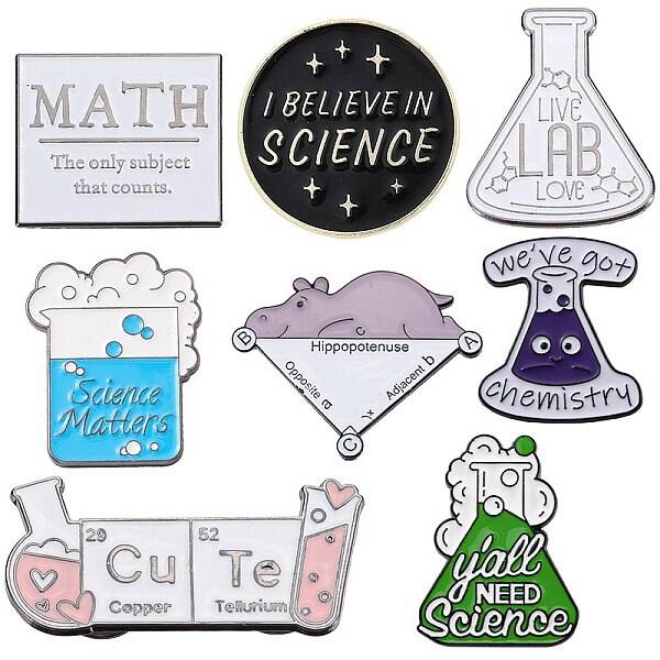8Pcs 8 Styles Chemistry Theme Enamel Pins