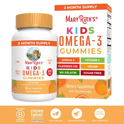 MaryRuth's Kids Omega 3 Gummies - 2 Month Supply - Sugar Free - Omega 3 Supplement with Vitamin C - Flaxseed Oil - Immune Sup...