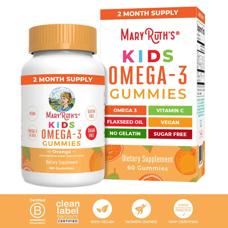 MaryRuth's Kids Omega 3 Gummies - 2 Month Supply - Sugar Free - Omega 3 Supplement with Vitamin C - Flaxseed Oil - Immune Sup...