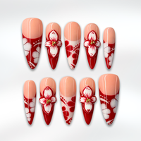 NailPhoria｜RED AMOUR 10PCS Handmade Press On Nails REUSABLE 3D Gel fake nails acrylic press nails / Summer 2025