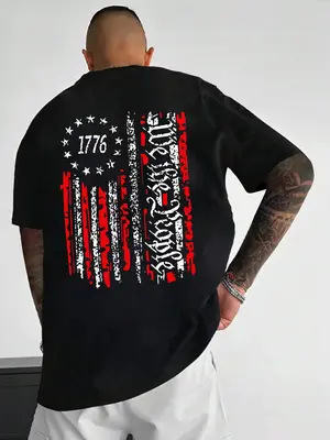 Men's Regular Fit Figure & Star Graphic Drop Shoulder Round Neck Tee, Casual Soft Comfy Crew Neck Half Sleeve T-Shirt for Dai...