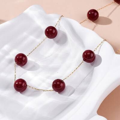 304 Stainless Steel & Round Natural Carnelian(Dyed & Heated) Link Chain Necklaces