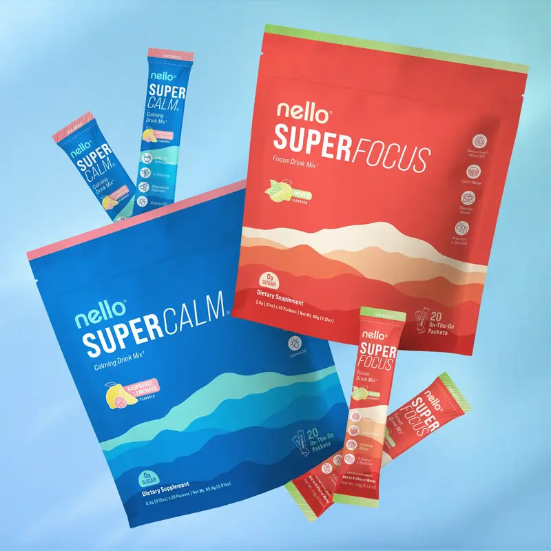 Nello Focus & Calm Super Bundle: 1 Supercalm Travel Packets (Pack of 20) + 1 Superfocus Travel Packets (no-caffeine) (Pack of...