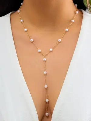 Women's Boho Style Faux Pearl Decor Pendant Necklace, Summer Exquisite Trendy Matching Necklace, Chic Jewelry As Birthday Gif...