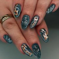 Fish Pattern Fake Nails with Nail File & Tape, Removable False Nails for Women Girls Nail Art, Effortless Press on Nails Mani...