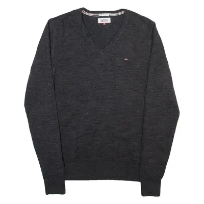 TOMMY HILFIGER Mens Jumper Grey V-Neck Tight Knit XL