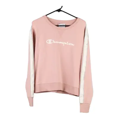 Champion Spellout Sweatshirt - Large Pink Cotton Blend
