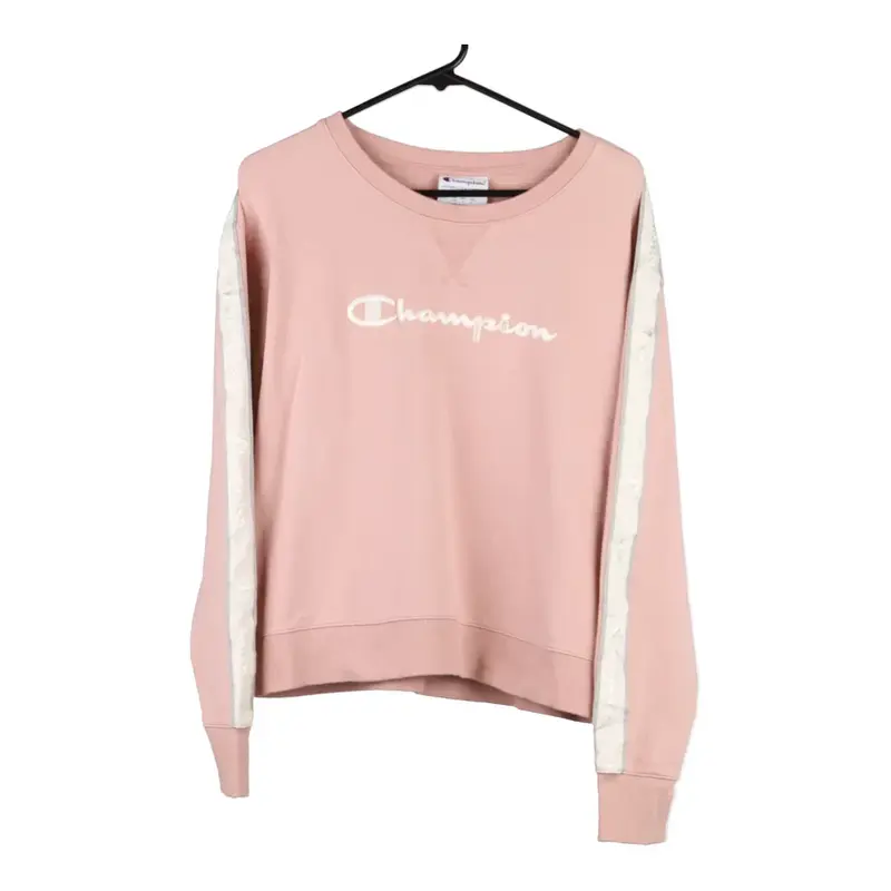 Champion Spellout Sweatshirt - Large Pink Cotton Blend
