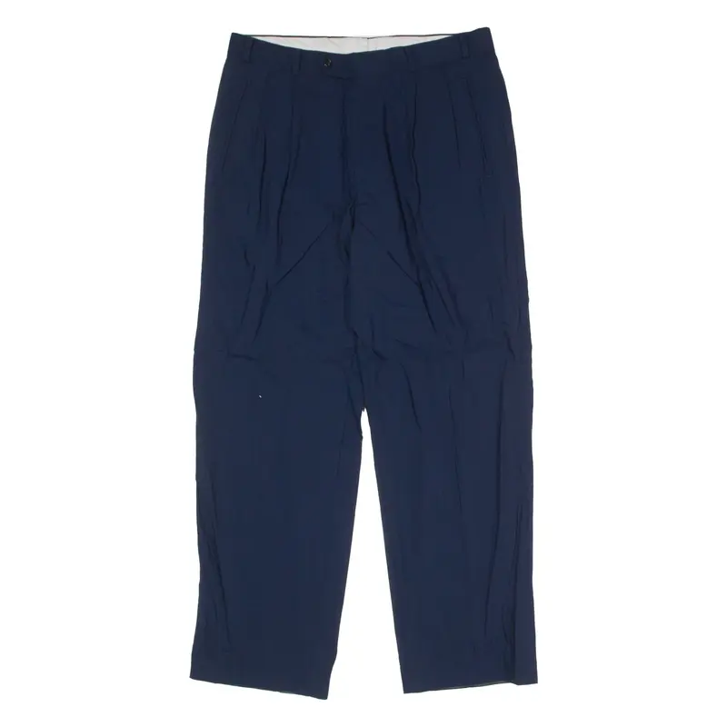 Pleated Mens Trousers Blue Slim Straight W34 L30