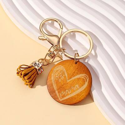 Wood Tassel Pendant Keychain